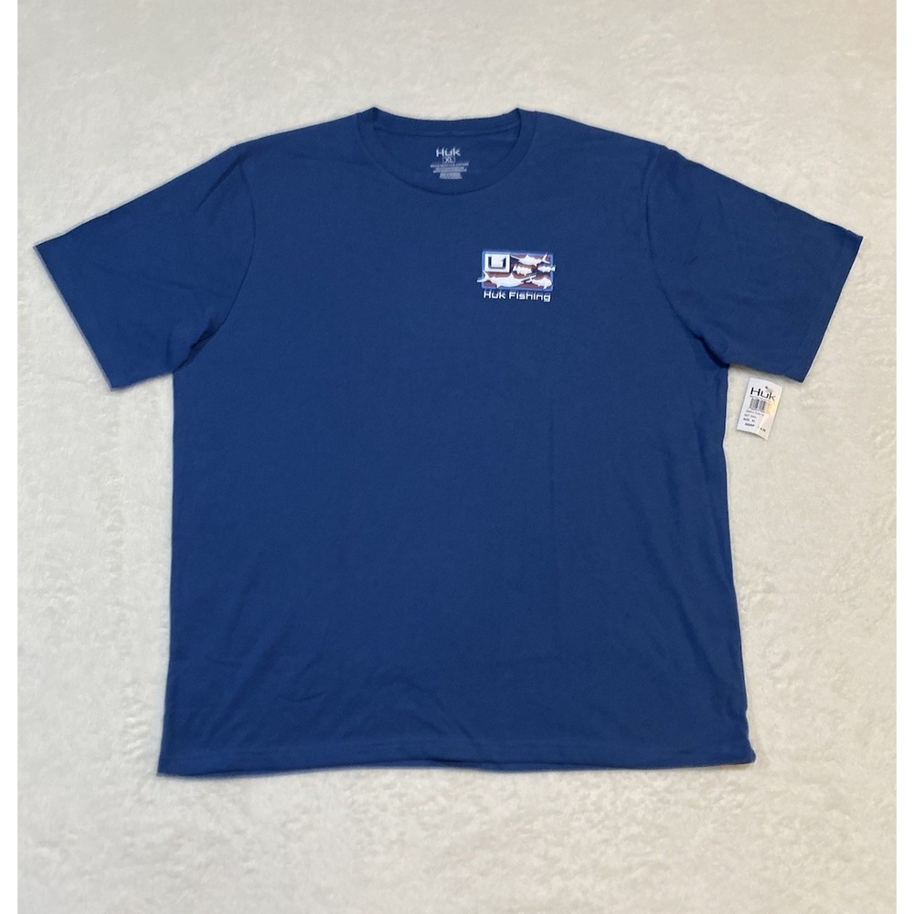 HUK Mens Trophy Flag Tee Set Sail Size XL Blue Bass Fishing Flag NWT MSRP 28$